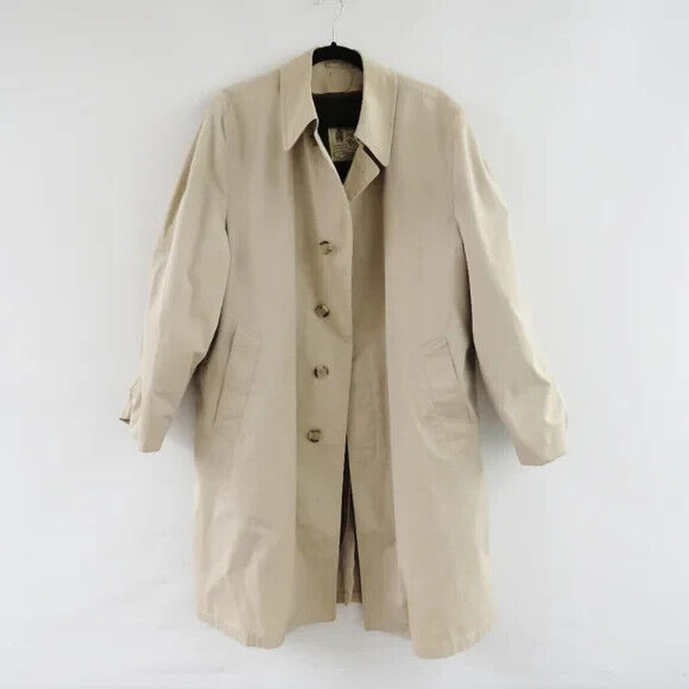 London Fog Maincoats Vintage Faux Fur Lined Beige Trench Coat 40" Long